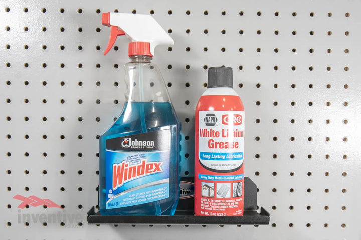 cleaning products on mini wall shelf