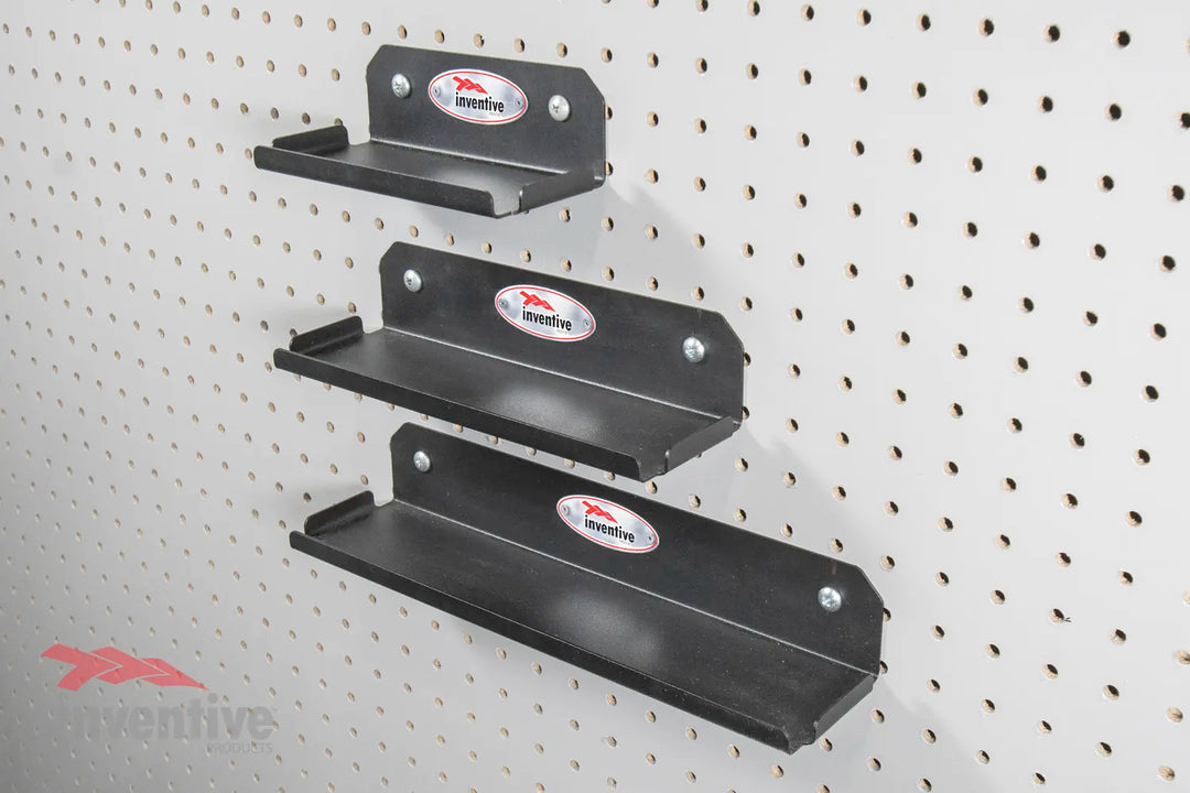 multiple sizes of pegboard wall shelves