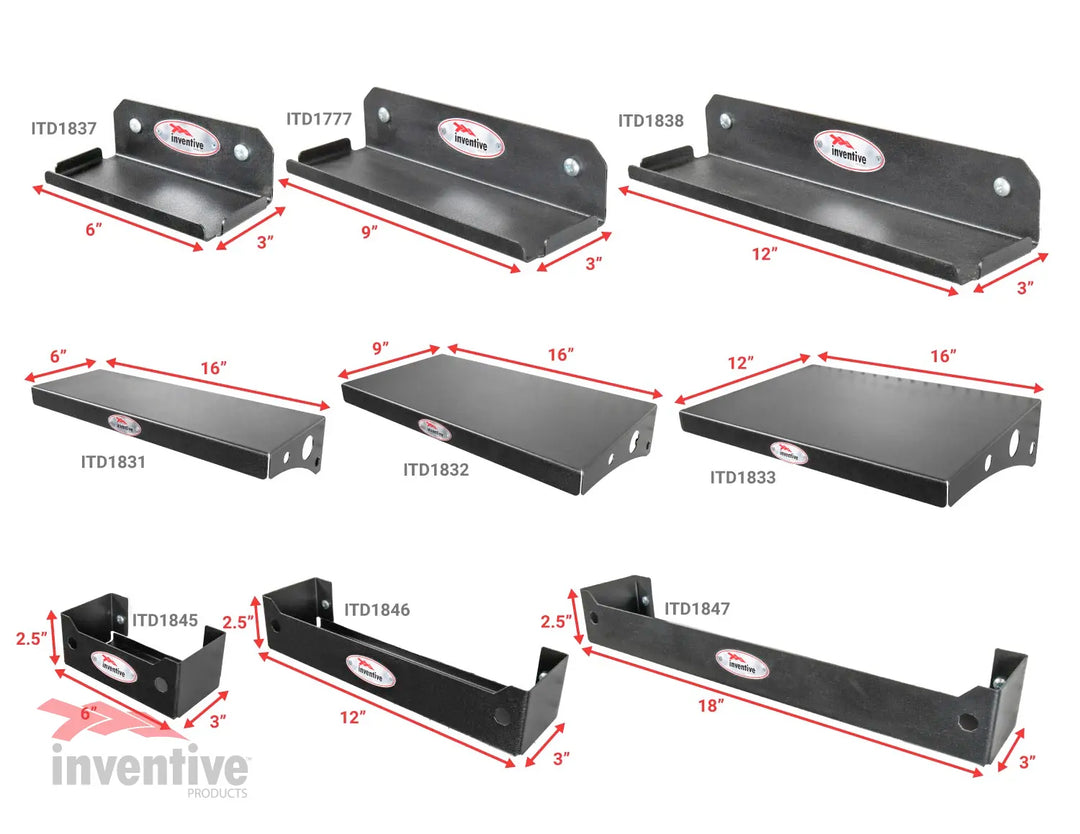 Measurement guide for Inventive Products wall shelves