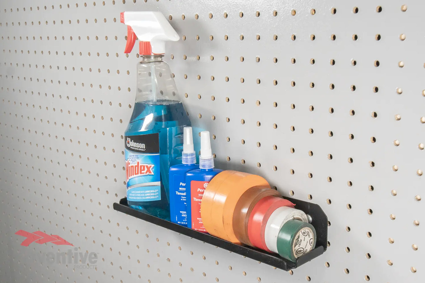 Full shelf of garage supplies