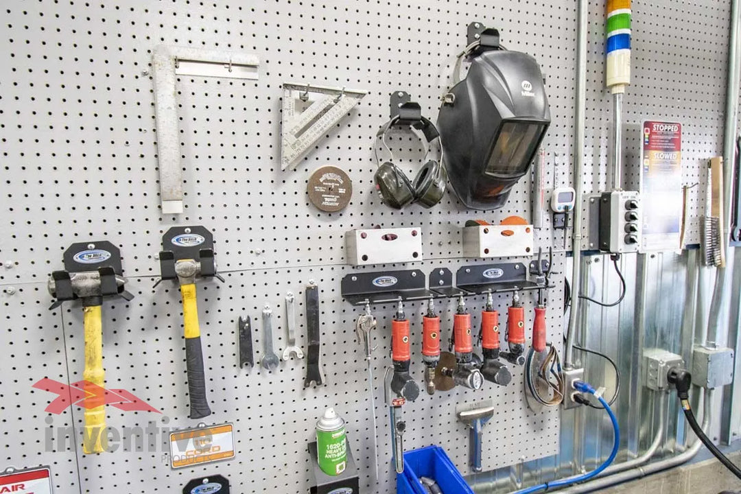 garage organization pegboard wall welding tools
