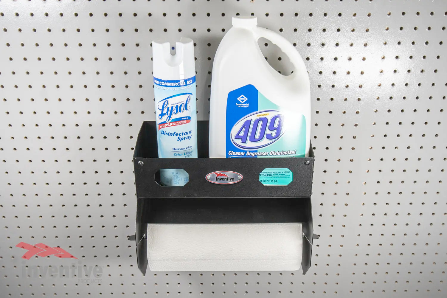 garage storage pegboard paper towel holder with shelf