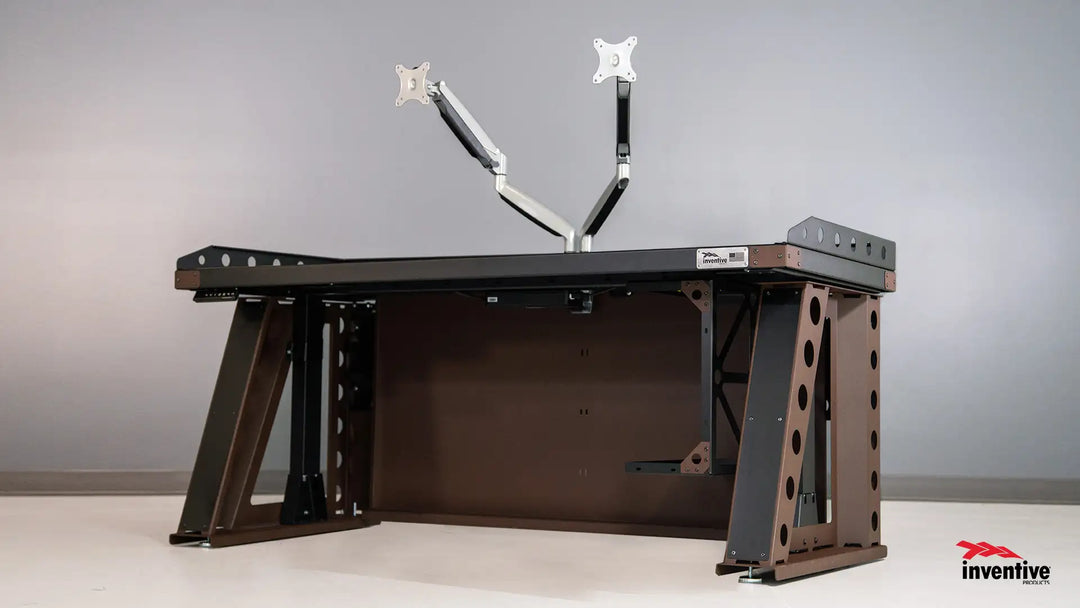 Remote Operations Control Desk Control Mounts Powerlift™ Work Desk Double Arm Tabletop Monitor Mount - Inventive Products
