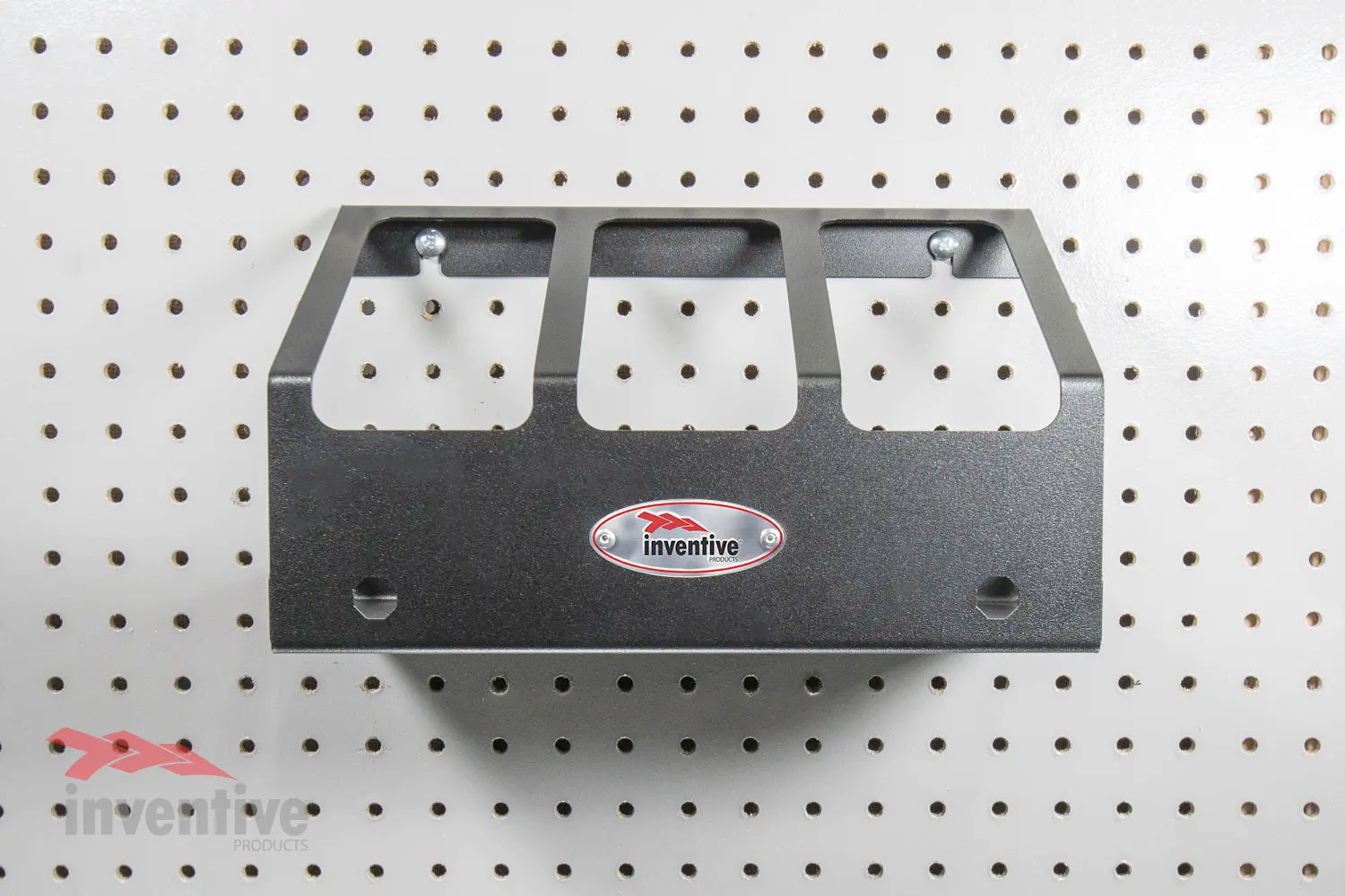 oil bottle storage rack on pegboard