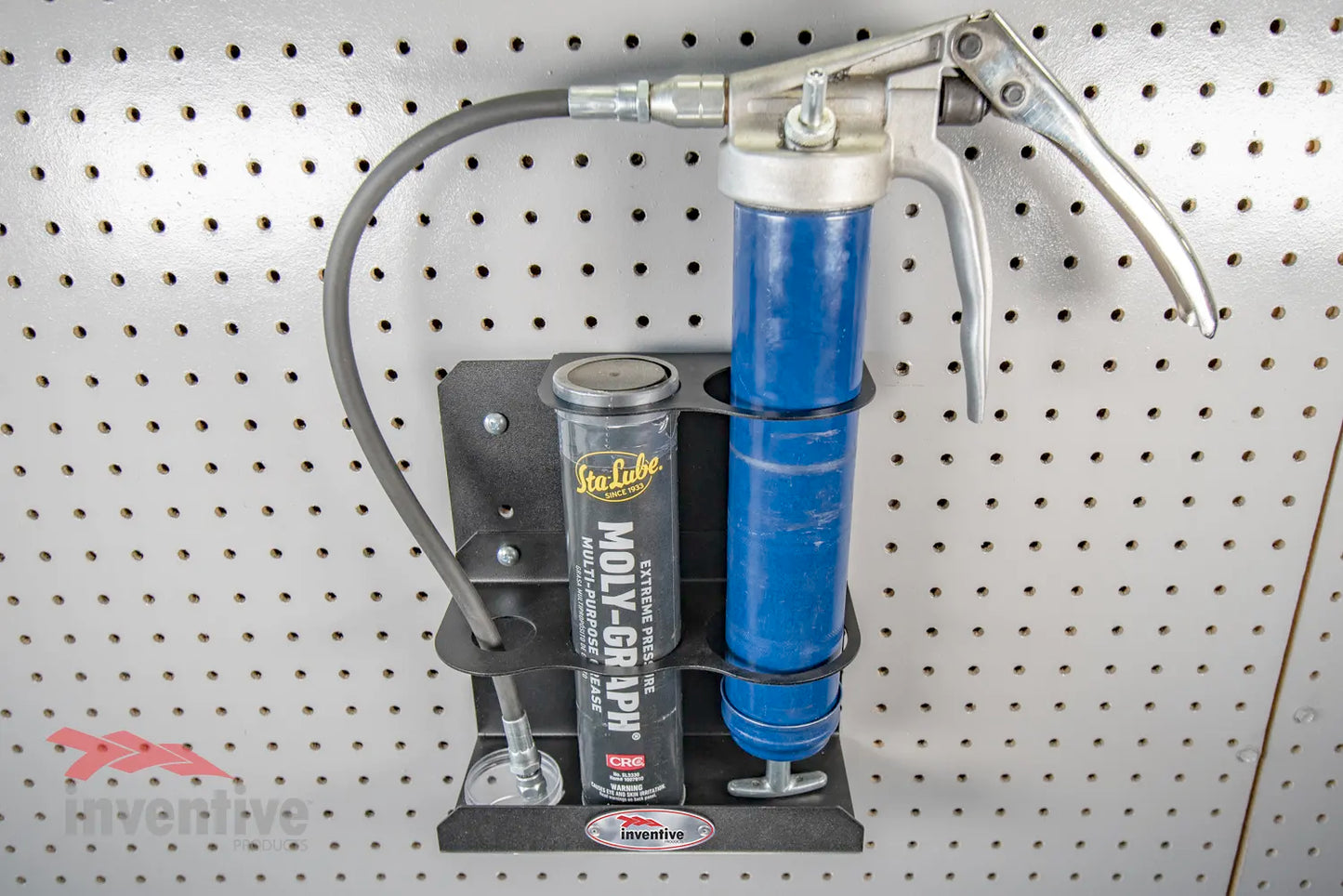 organize grease gun pegboard