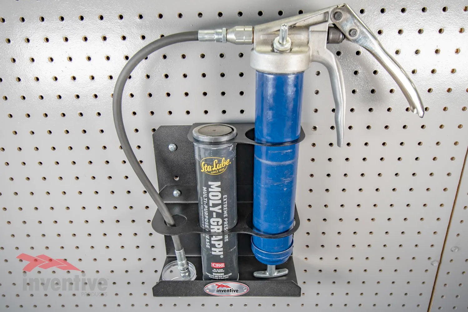 organize grease gun pegboard