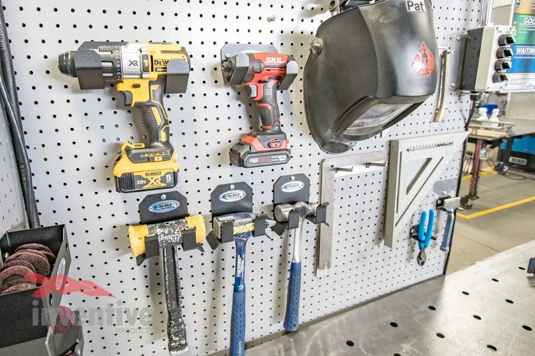 pegboard garage storage organization drill holder