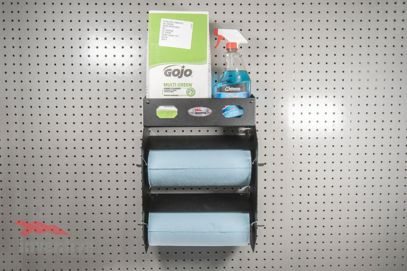 Load image into Gallery viewer, pegboard storage for cleaning supplies

