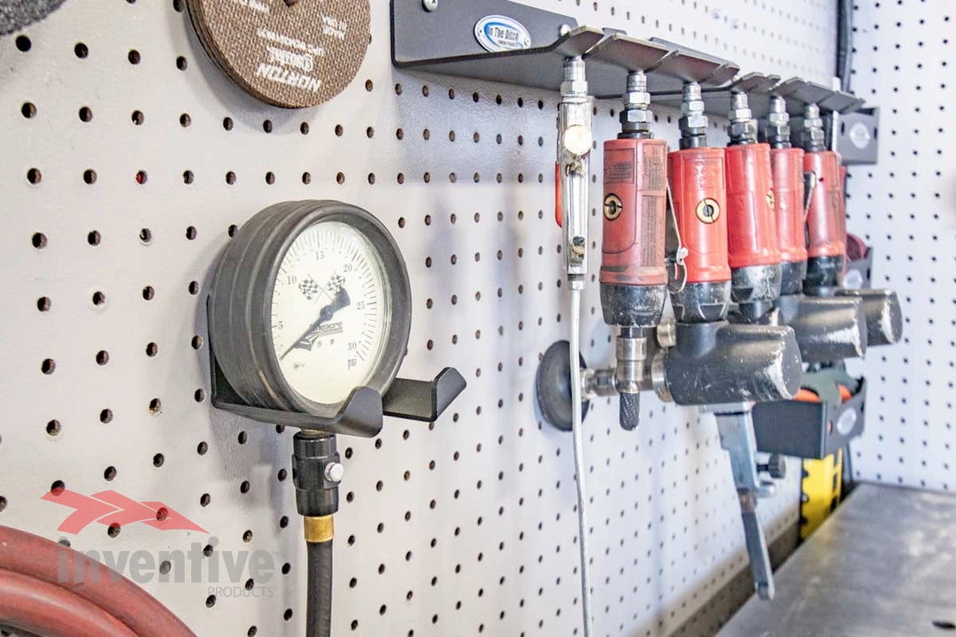 pegboard storage organization garage shop tire pressure gauge