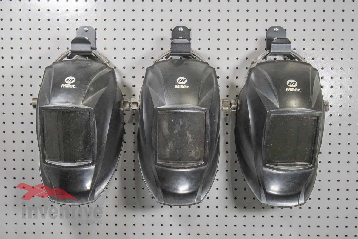 pegboard wall storage welding helmet