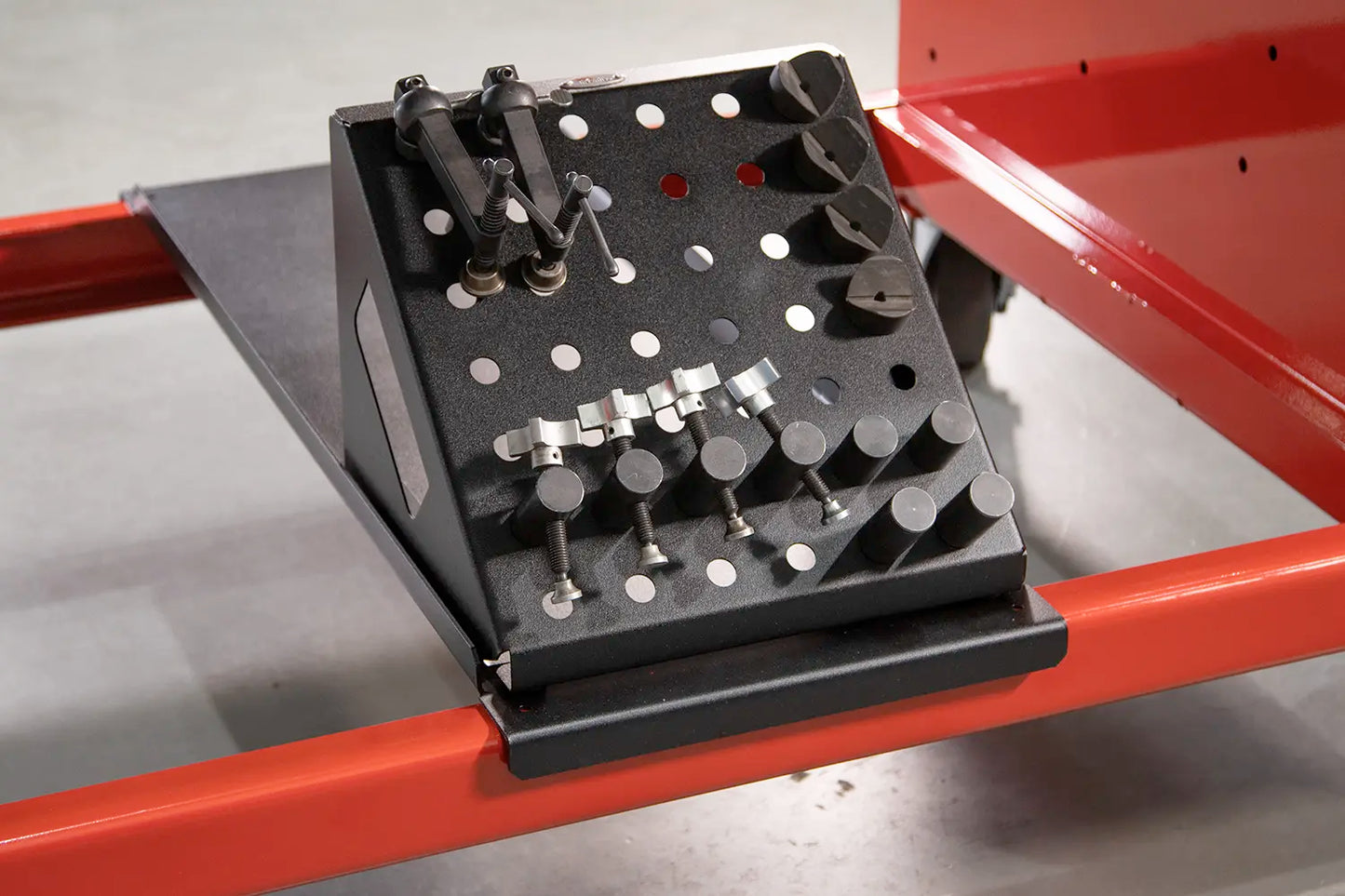 welding tool rack secured on storage shelf