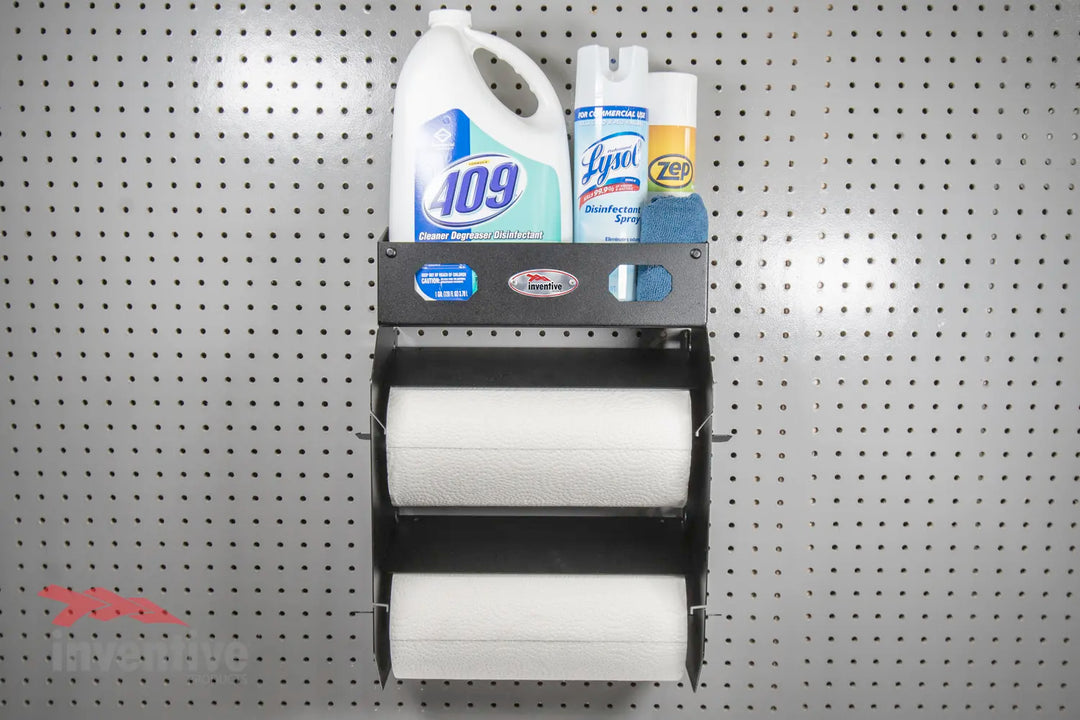 two level paper towel holder pegboard