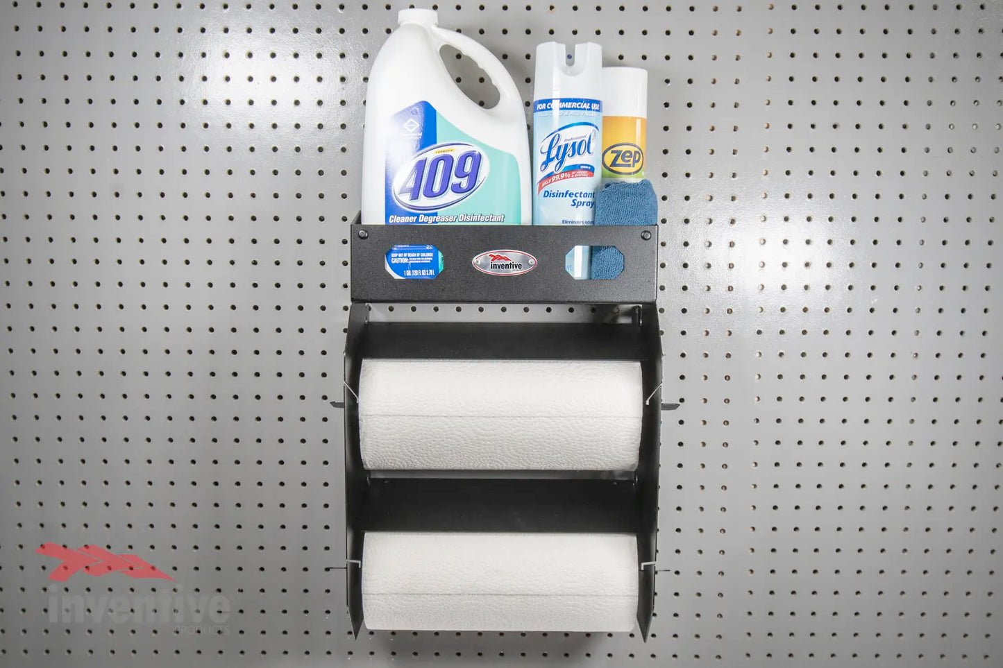 two level paper towel holder pegboard