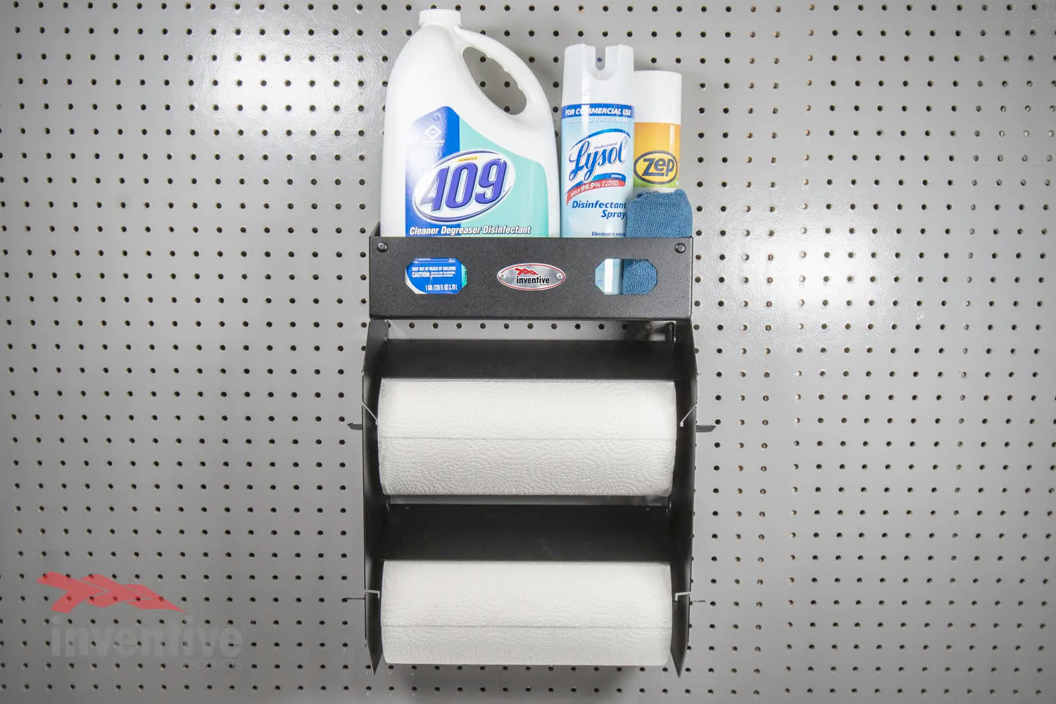 two level paper towel holder pegboard